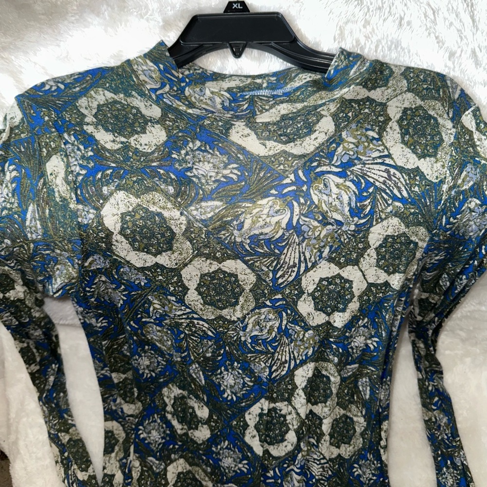 Free People Blue and Green Patterned Long Sleeve Dress - Picture 10 of 11